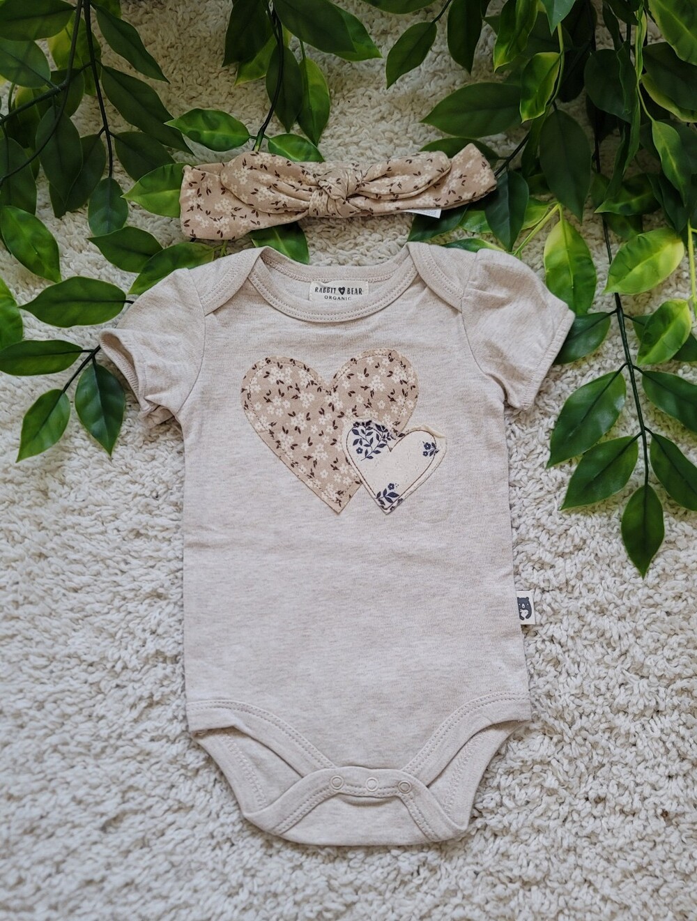 Baby Girl Floral Heart Onesie + Headband (3-6 Months)
